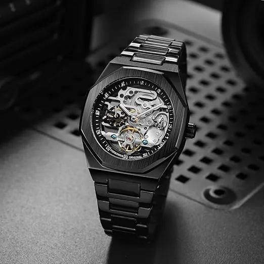 Luxury Forsining Tourbillon Hollow Mechanical Automatic Brushed Stainless-Steel