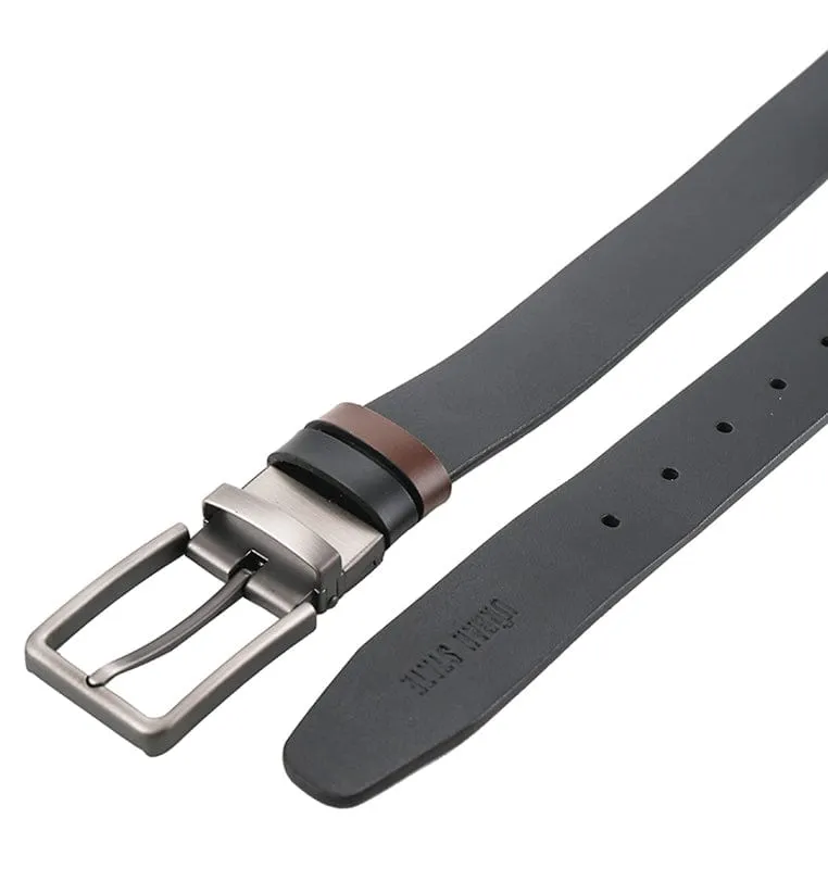 Matte Slim Square Pin Buckle Reversible Top Grain Leather Belt - Black Brown