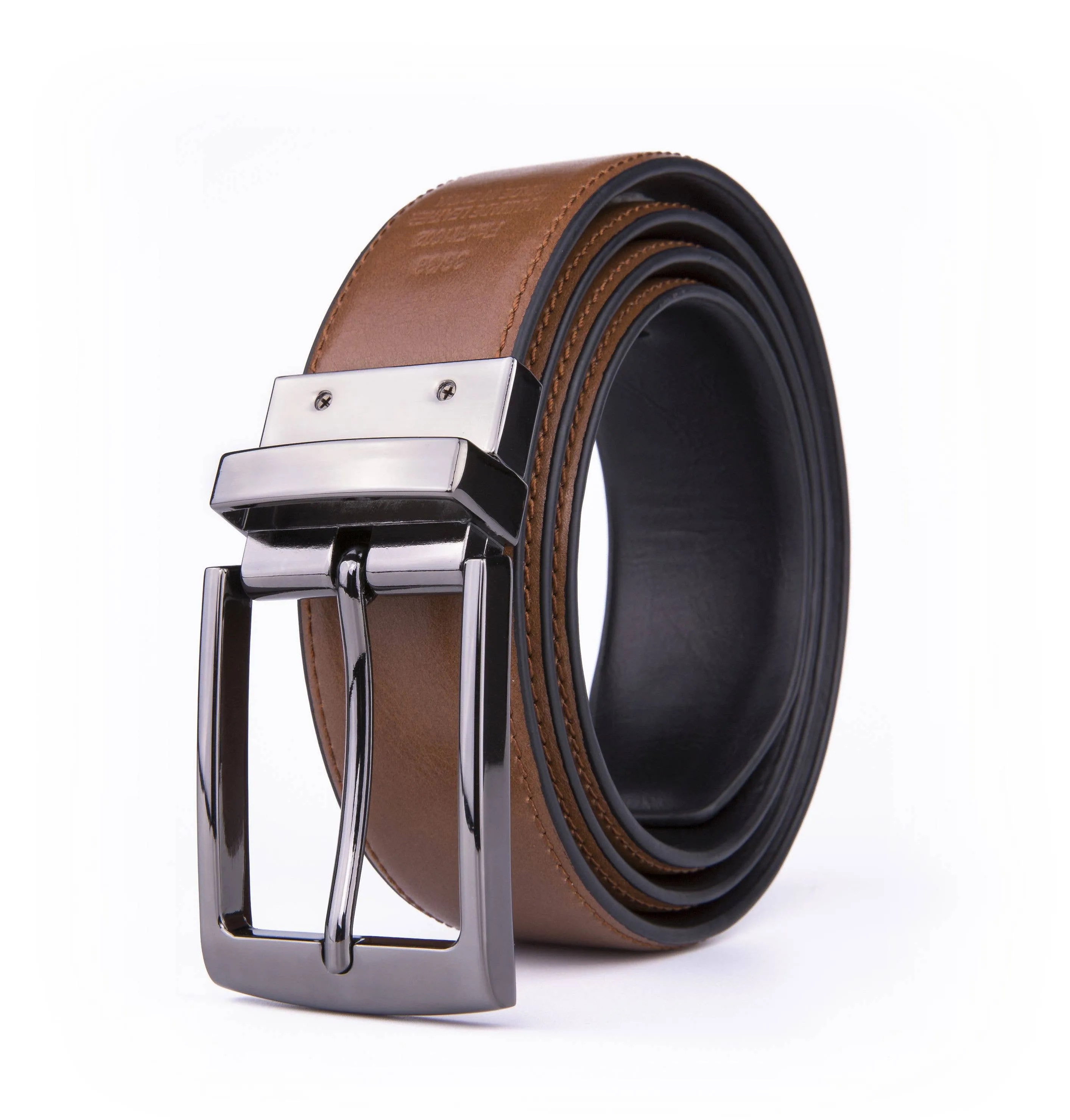 Men's Comfortable Classic Reversible Belt - Gun-metal Buckle / 36/38