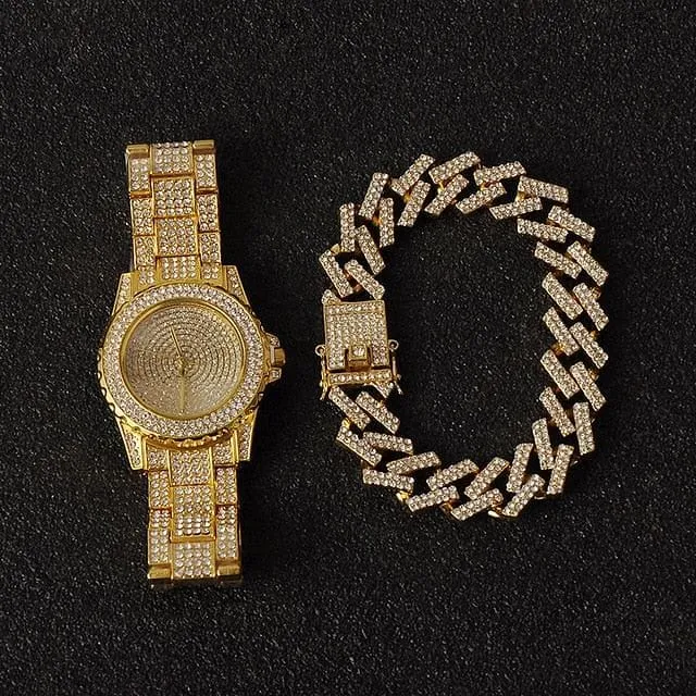 Miami Micro Pave Cuban Chain   Bracelet   Watch Set