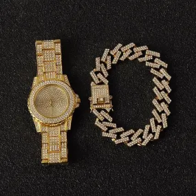 Miami Micro Pave Cuban Chain   Bracelet   Watch Set