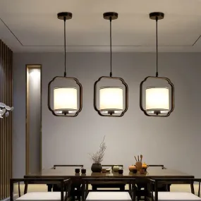 Minimalist Single-Head Fabric Chandelier - Iron Black Bedside Pendant Light for Modern Home Decor