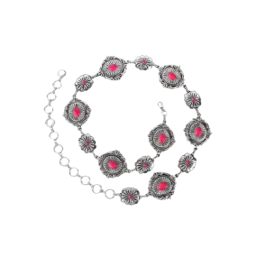 Montana Women's Rustic Couture Etched Oval Concho Link Chain Hot Pink Belt