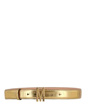 Moschino Metallic Leather M-Plaque Belt