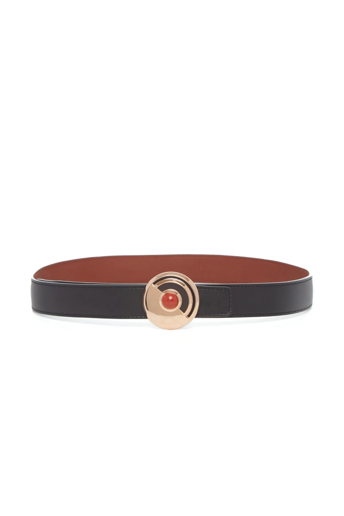 Moya Reversible Small Belt in Black Leather & Red Jasper