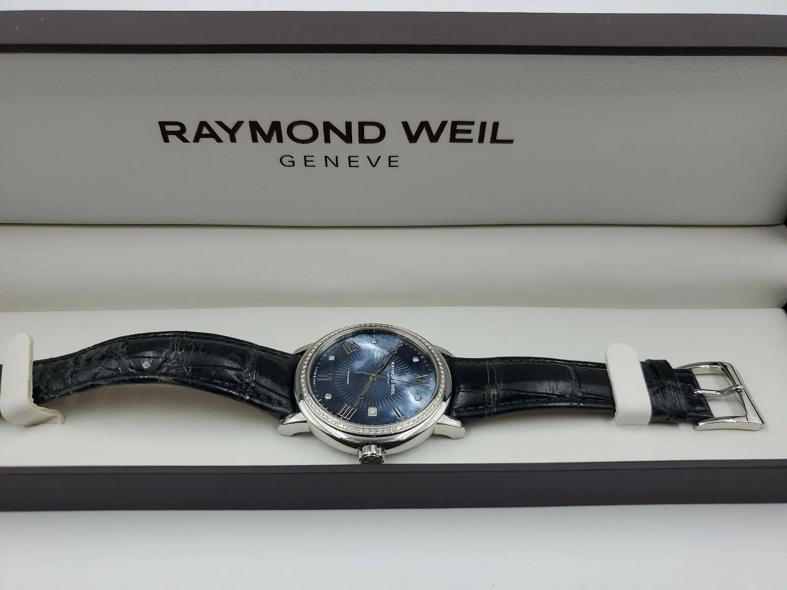 New Raymond Weil Women's 2837-SLS-00296 Maestro Blue Mother Pearl Diamond $3850
