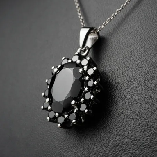 Night Sunflower Black Spinel Pendant (Comes with a complimentary silver chain)