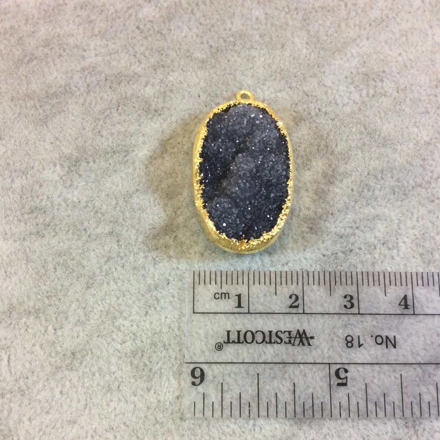 OOAK Gold Electroplated Premium Black Druzy Stone Vertical Oval Shaped Pendant - Measuring 19mm x29mm, Approx. - Sold Individually