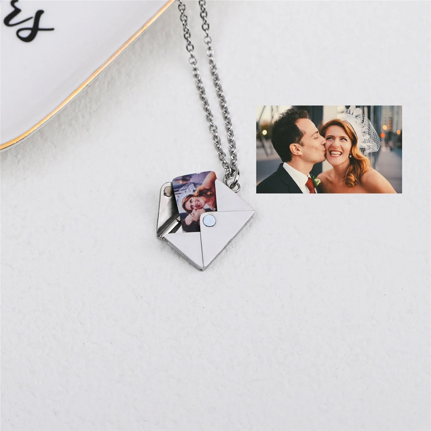 Personalized Custom Envelope Custom Photo Engraved Name Necklace Pendant