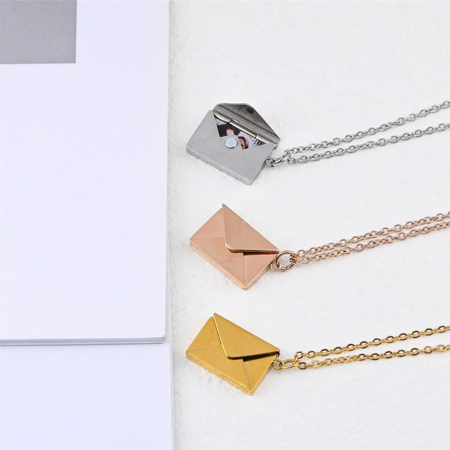 Personalized Custom Envelope Custom Photo Engraved Name Necklace Pendant