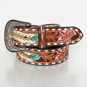 Pink Flower Western Leather Belt