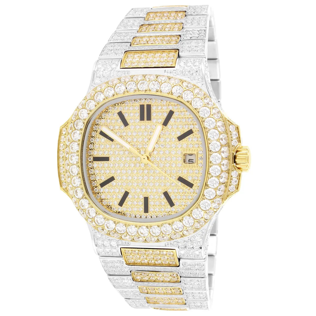 Presidential Moissanite Watch VVS 19.0ct White & Gold Tone