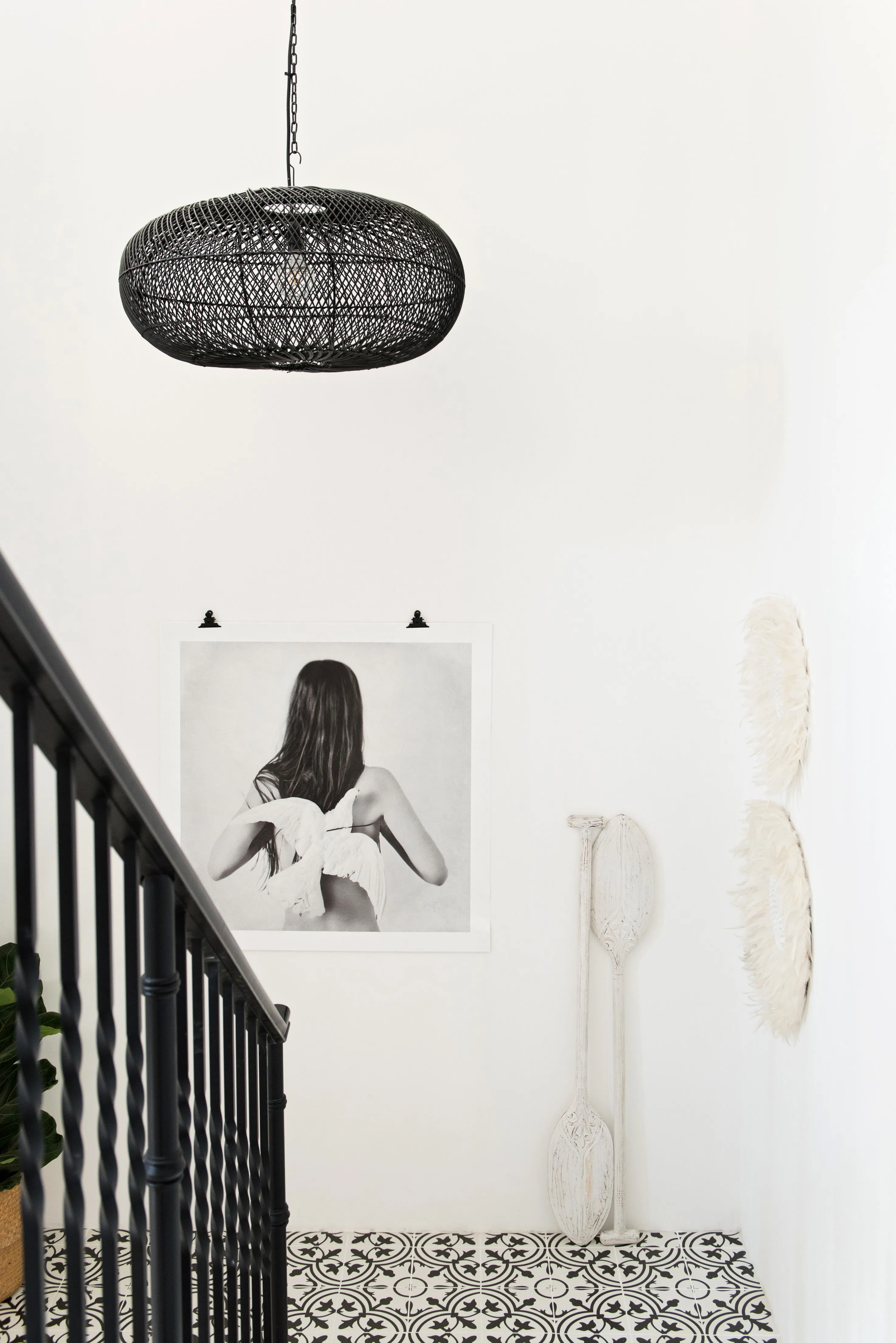 Rattan Sphere Pendant Light Black