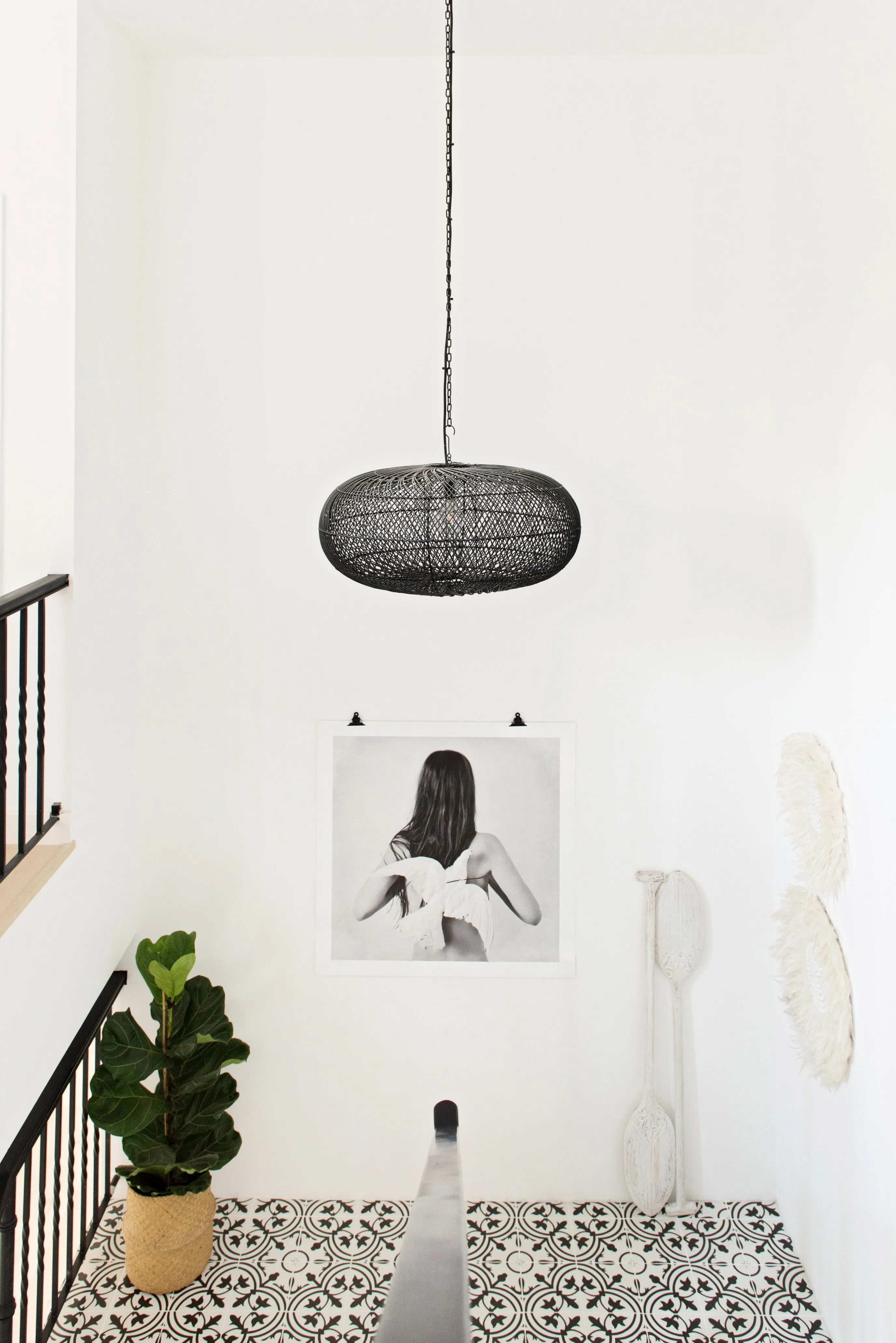 Rattan Sphere Pendant Light Black