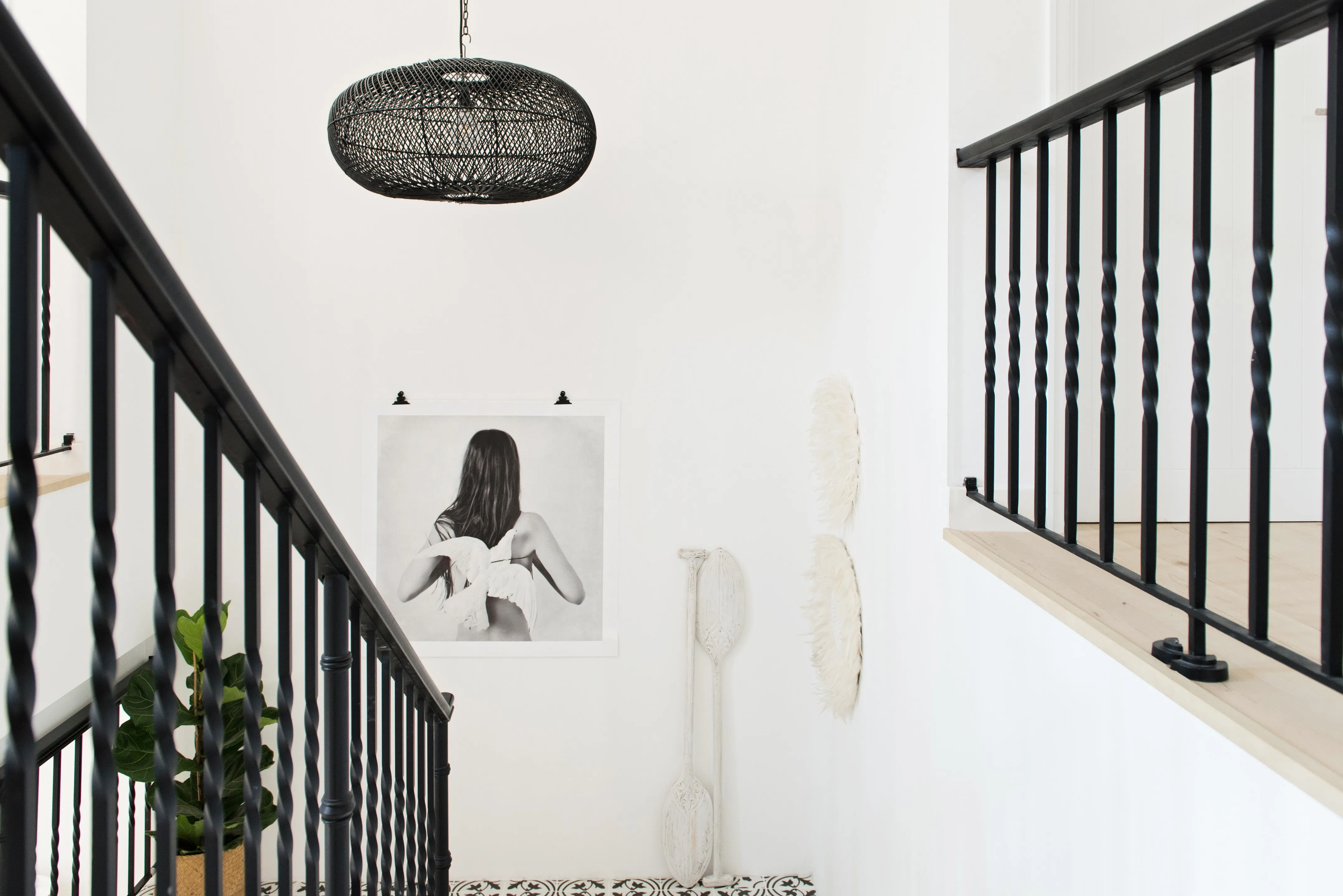Rattan Sphere Pendant Light Black