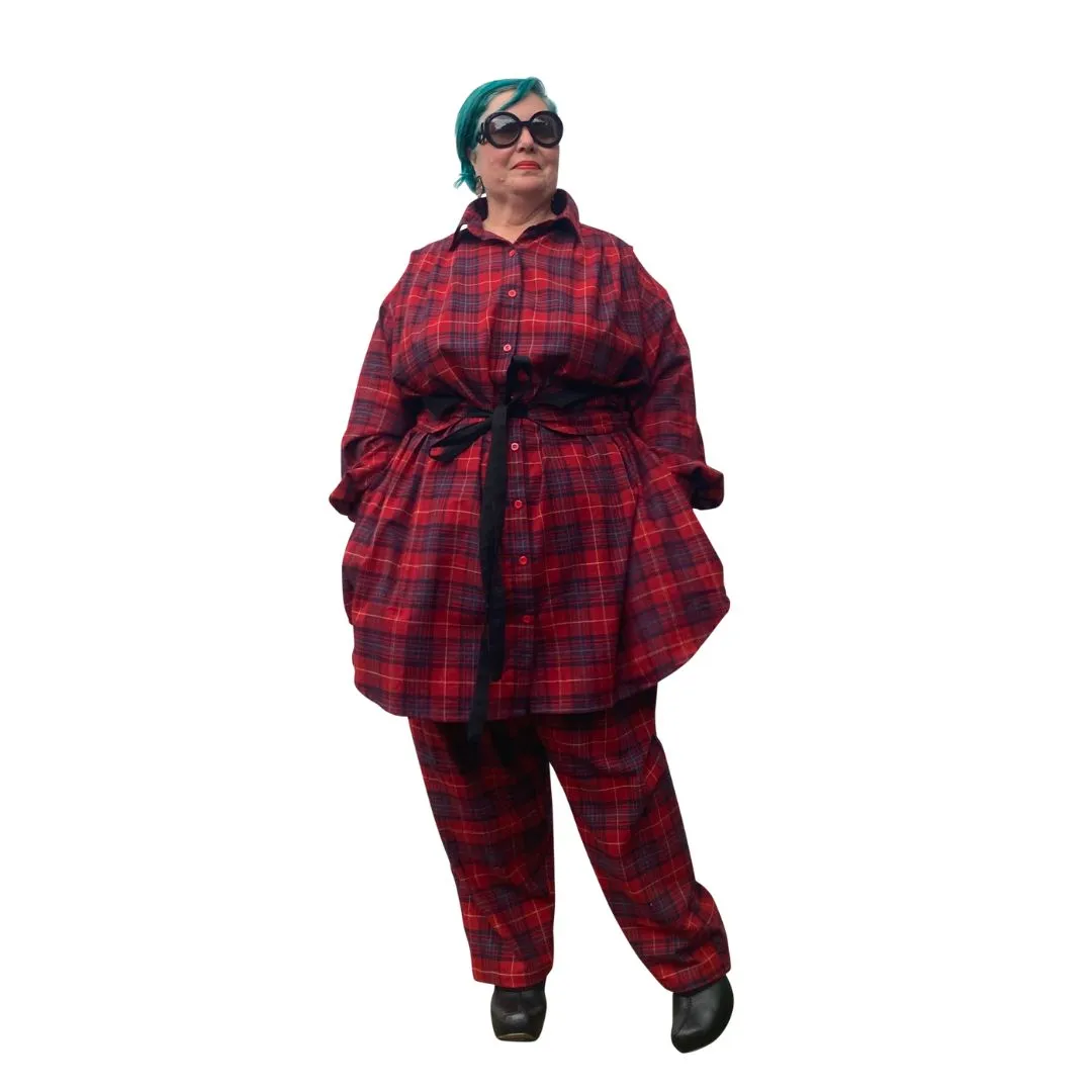 Red Tartan Reversible Obi Belt