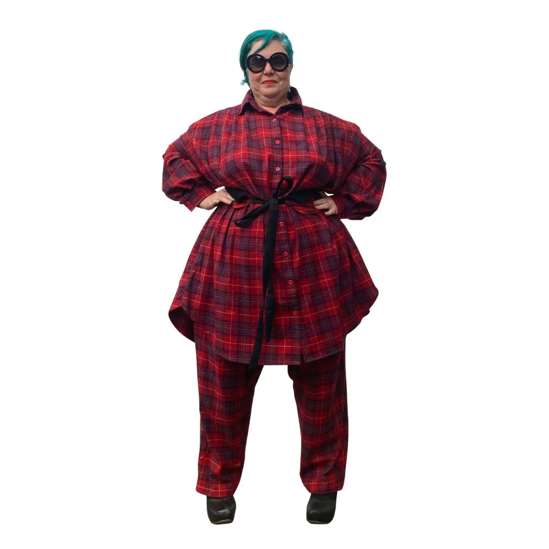Red Tartan Reversible Obi Belt
