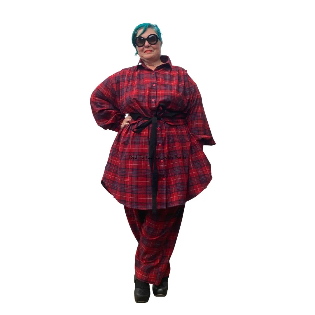 Red Tartan Reversible Obi Belt