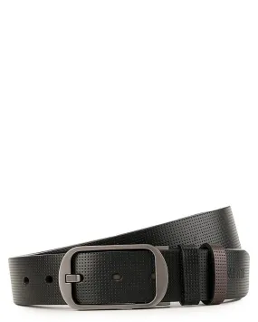 Reversible Perforated Frame Pin Buckle Top Grain Leather Belt - Silver