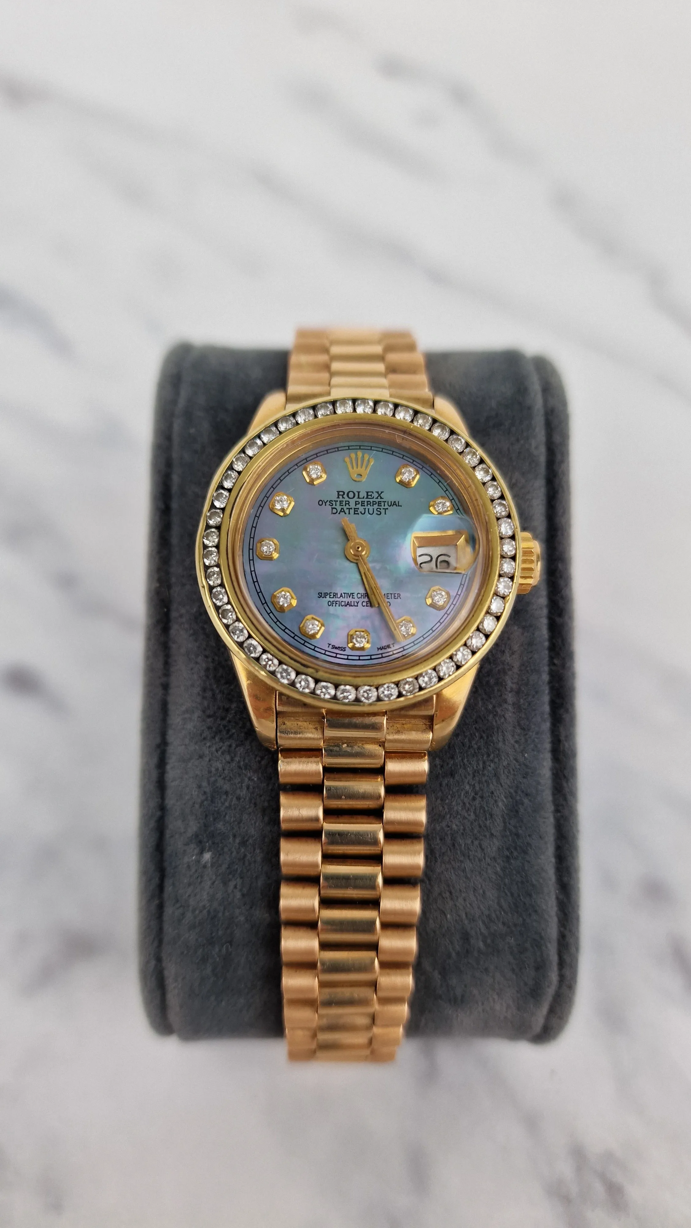 Rolex 18k Yellow Gold 26mm Lady President Datejust Diamond Bezel Tahitian MOP Diamond Dial Automatic Movement Mother of Pearl Watch - Rolex 6917