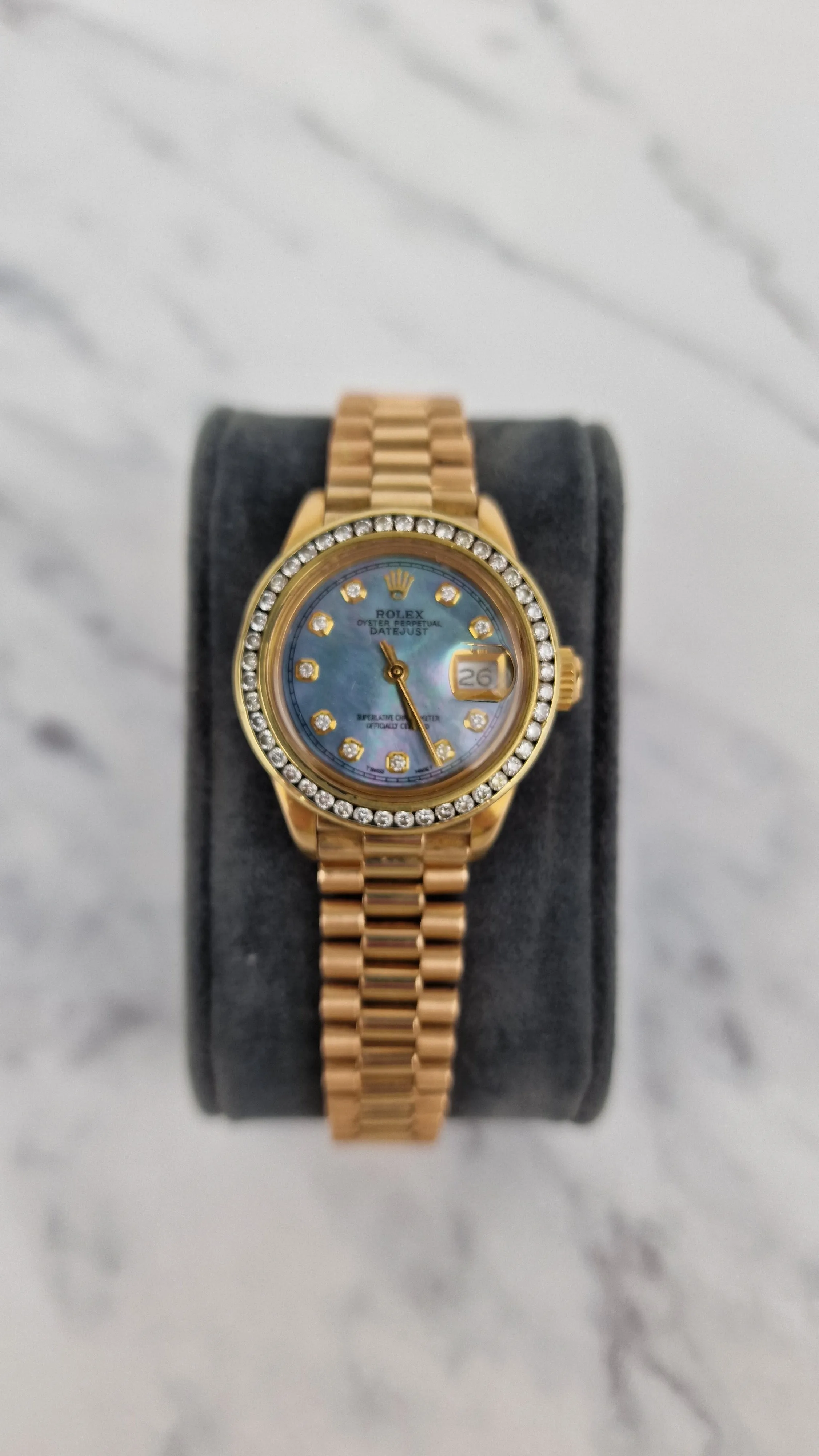 Rolex 18k Yellow Gold 26mm Lady President Datejust Diamond Bezel Tahitian MOP Diamond Dial Automatic Movement Mother of Pearl Watch - Rolex 6917