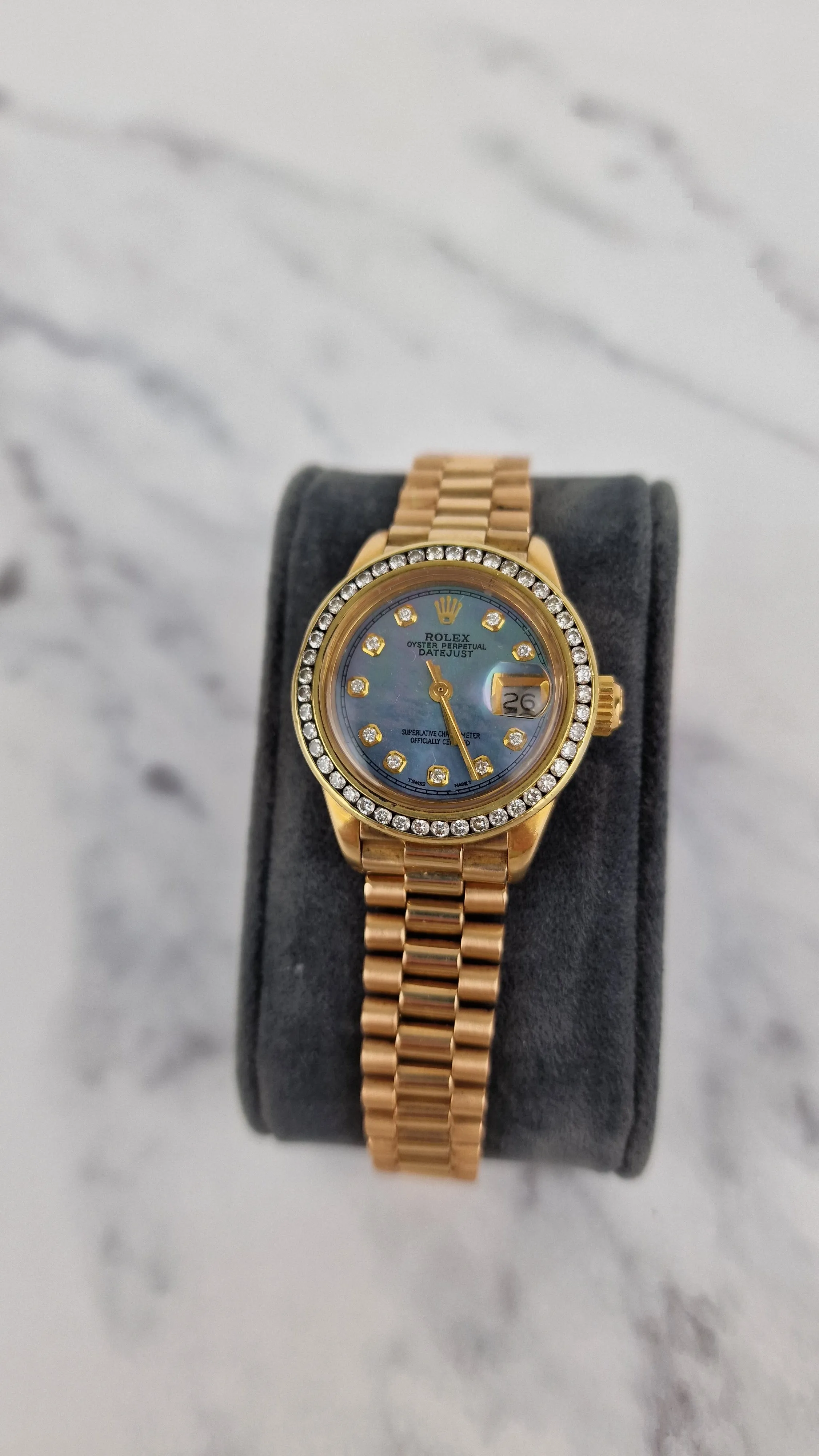 Rolex 18k Yellow Gold 26mm Lady President Datejust Diamond Bezel Tahitian MOP Diamond Dial Automatic Movement Mother of Pearl Watch - Rolex 6917