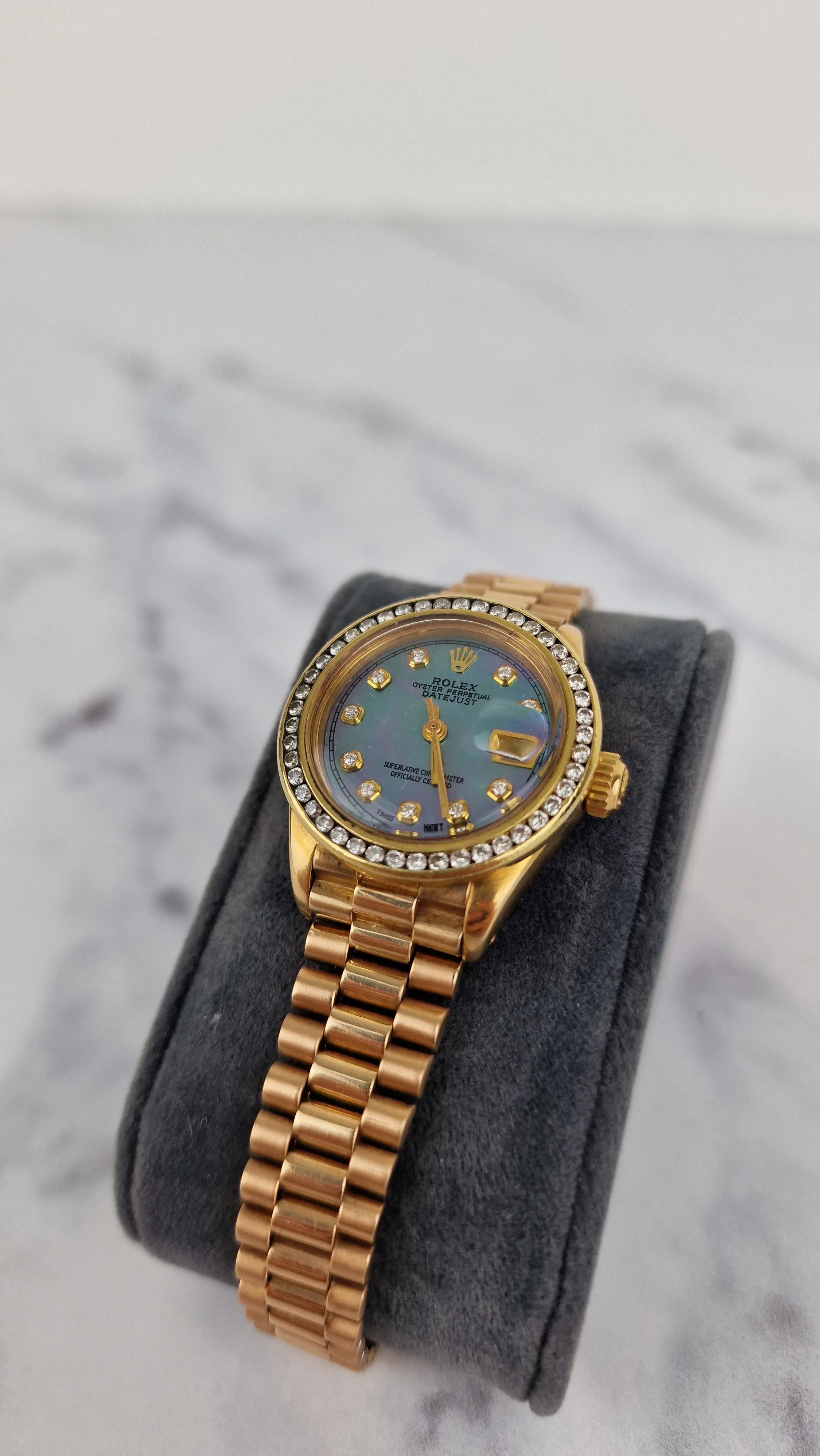 Rolex 18k Yellow Gold 26mm Lady President Datejust Diamond Bezel Tahitian MOP Diamond Dial Automatic Movement Mother of Pearl Watch - Rolex 6917