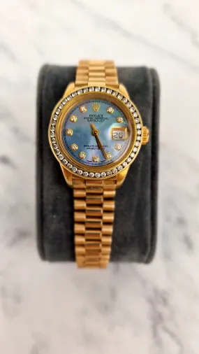 Rolex 18k Yellow Gold 26mm Lady President Datejust Diamond Bezel Tahitian MOP Diamond Dial Automatic Movement Mother of Pearl Watch - Rolex 6917
