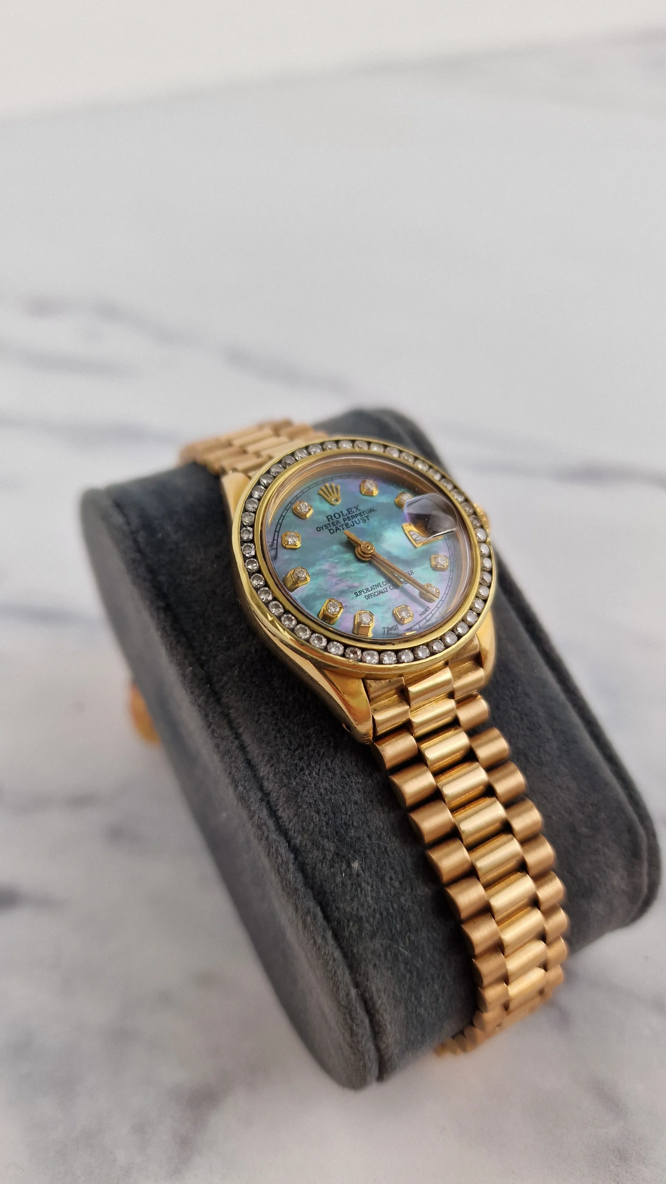 Rolex 18k Yellow Gold 26mm Lady President Datejust Diamond Bezel Tahitian MOP Diamond Dial Automatic Movement Mother of Pearl Watch - Rolex 6917