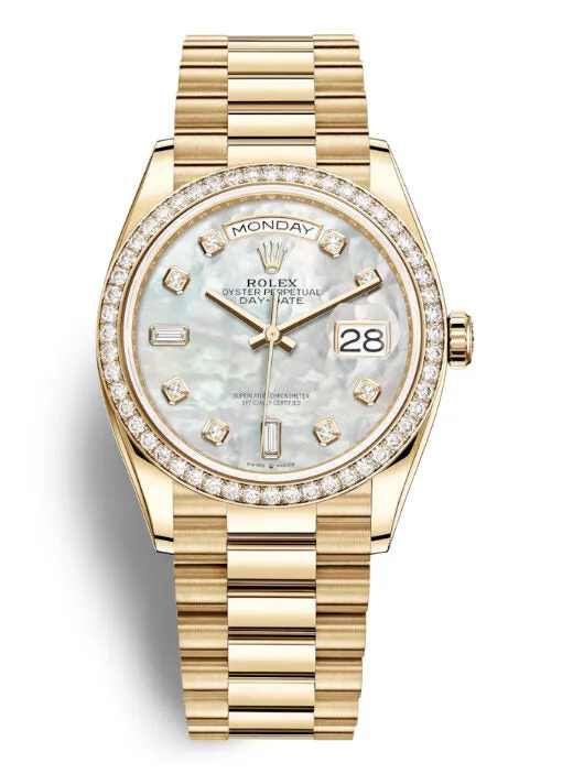 Rolex Day-Date 36 Mother of Pearl Dial 18kt Yellow Gold President Watch 128348MDP