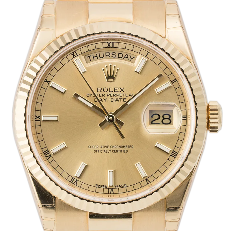 Rolex Day-Date 36mm Yellow Gold Champagne/Index President 118238