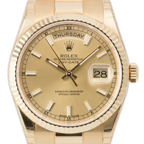 Rolex Day-Date 36mm Yellow Gold Champagne/Index President 118238