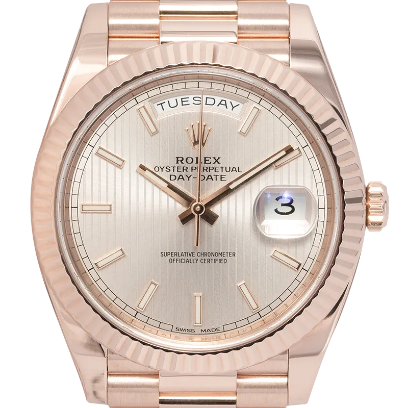 Rolex Day-Date 40 18ct Everose Gold Sundust Stripe Motif President 228235