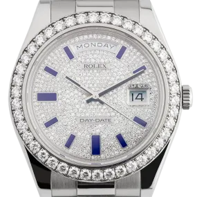 Rolex Day-Date 41 White Gold Diamond-Paved Blue Enamel Hour Markers President 218349