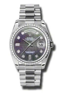 Rolex Day-Date Black Mother Of Pearl Dial Platinum President Automatic Ladies Watch 118346BKMDP