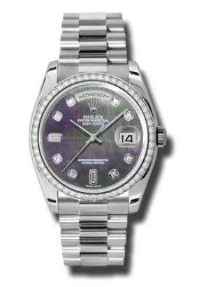 Rolex Day-Date Black Mother Of Pearl Dial Platinum President Automatic Ladies Watch 118346BKMDP