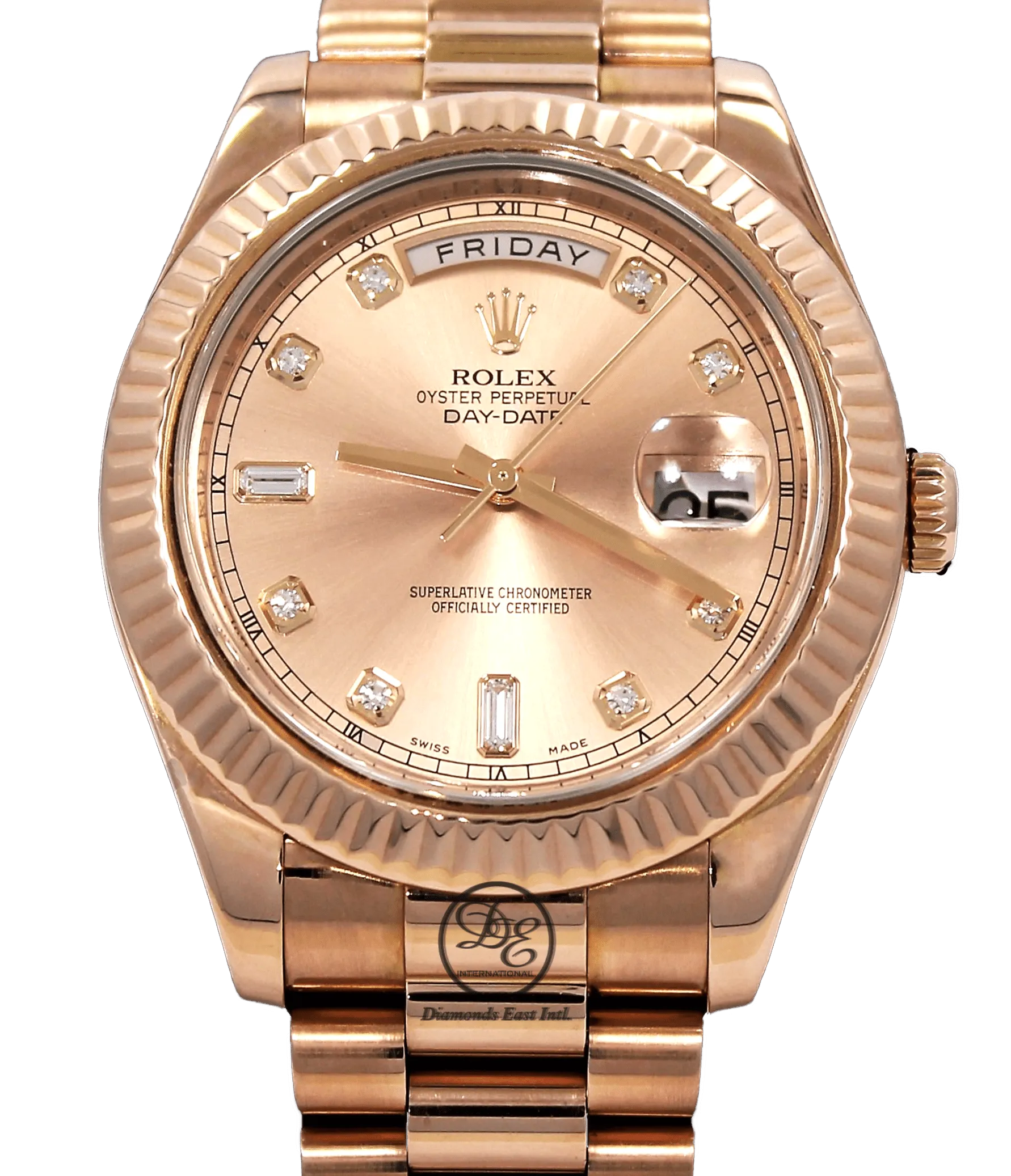 Rolex Day-Date II President 18K Rose Gold 218235 Factory Rose Diamond Dial
