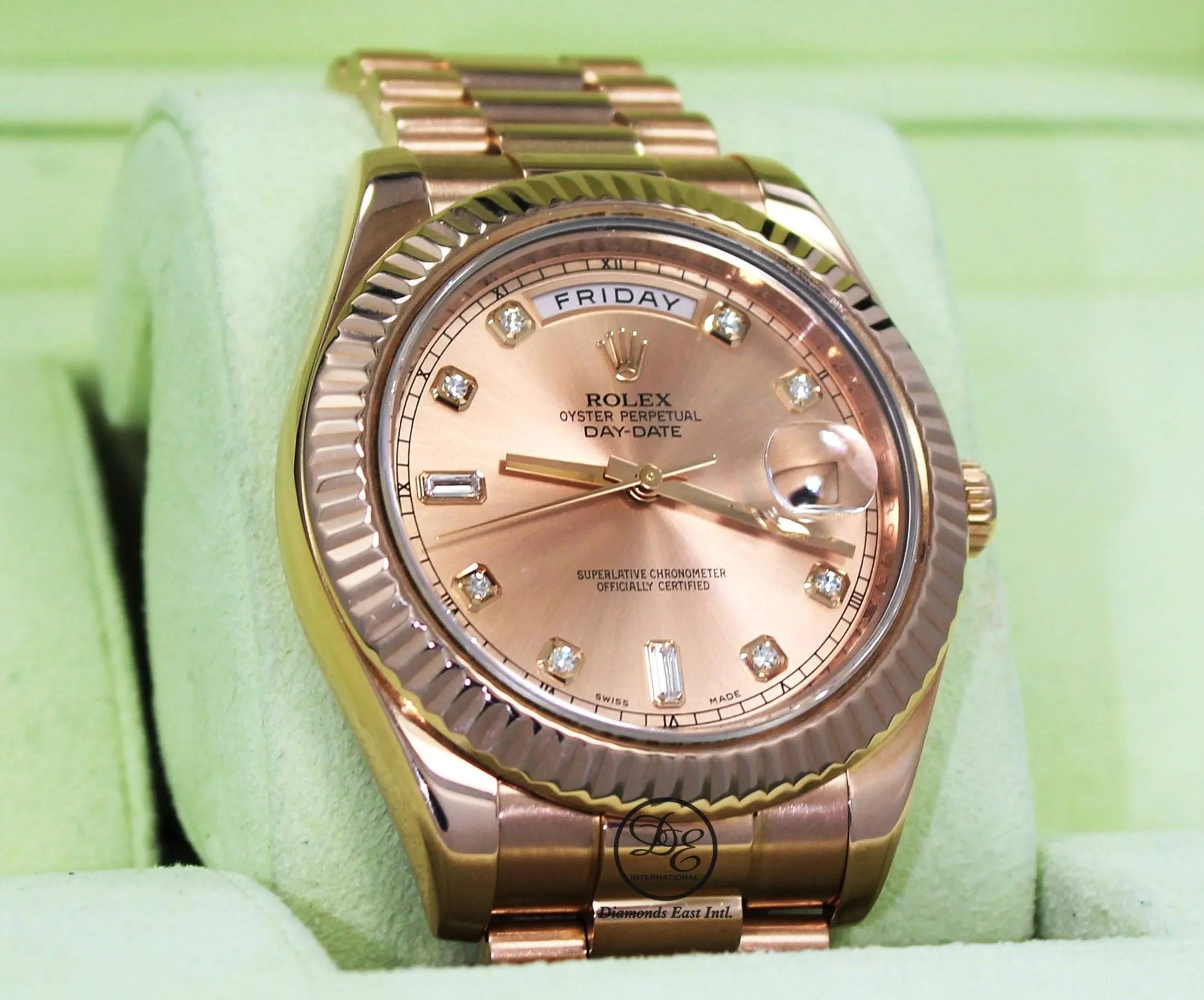 Rolex Day-Date II President 18K Rose Gold 218235 Factory Rose Diamond Dial