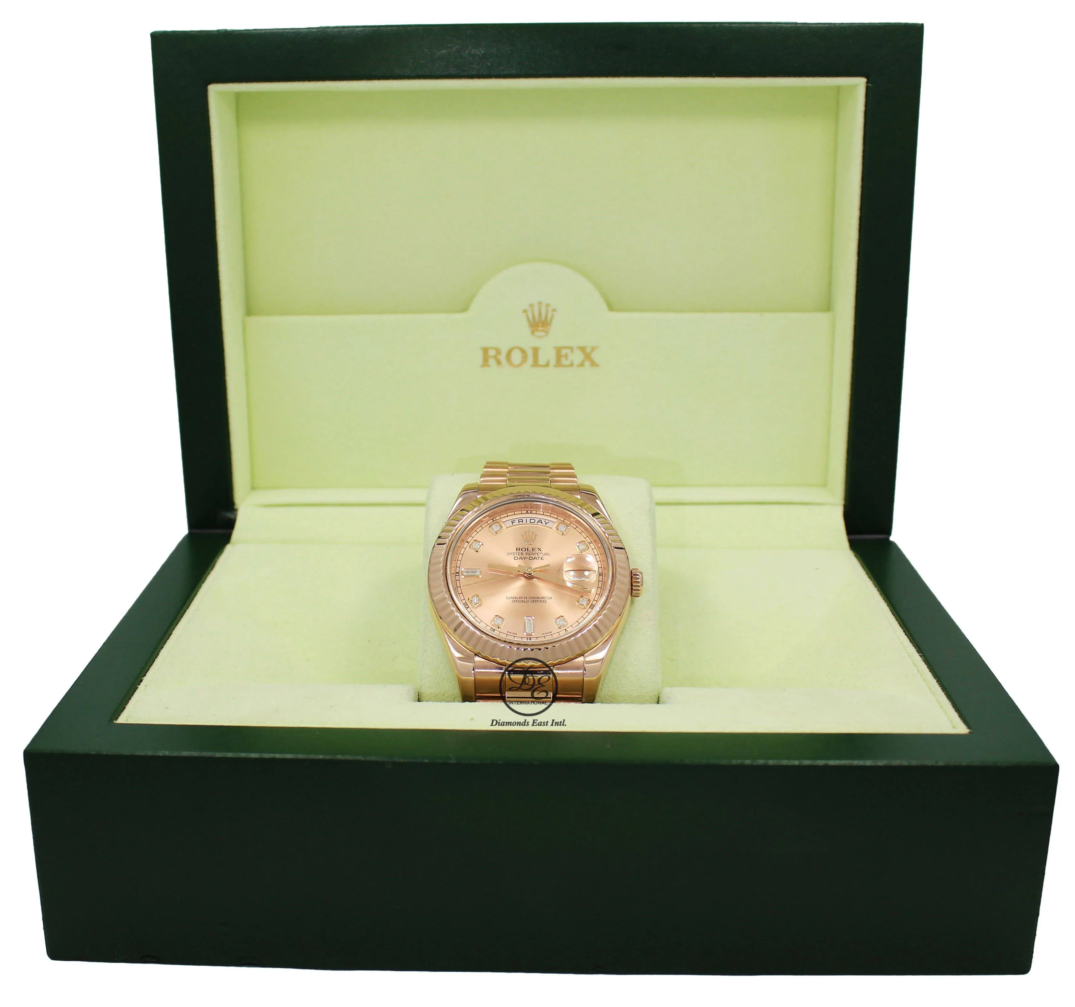 Rolex Day-Date II President 18K Rose Gold 218235 Factory Rose Diamond Dial