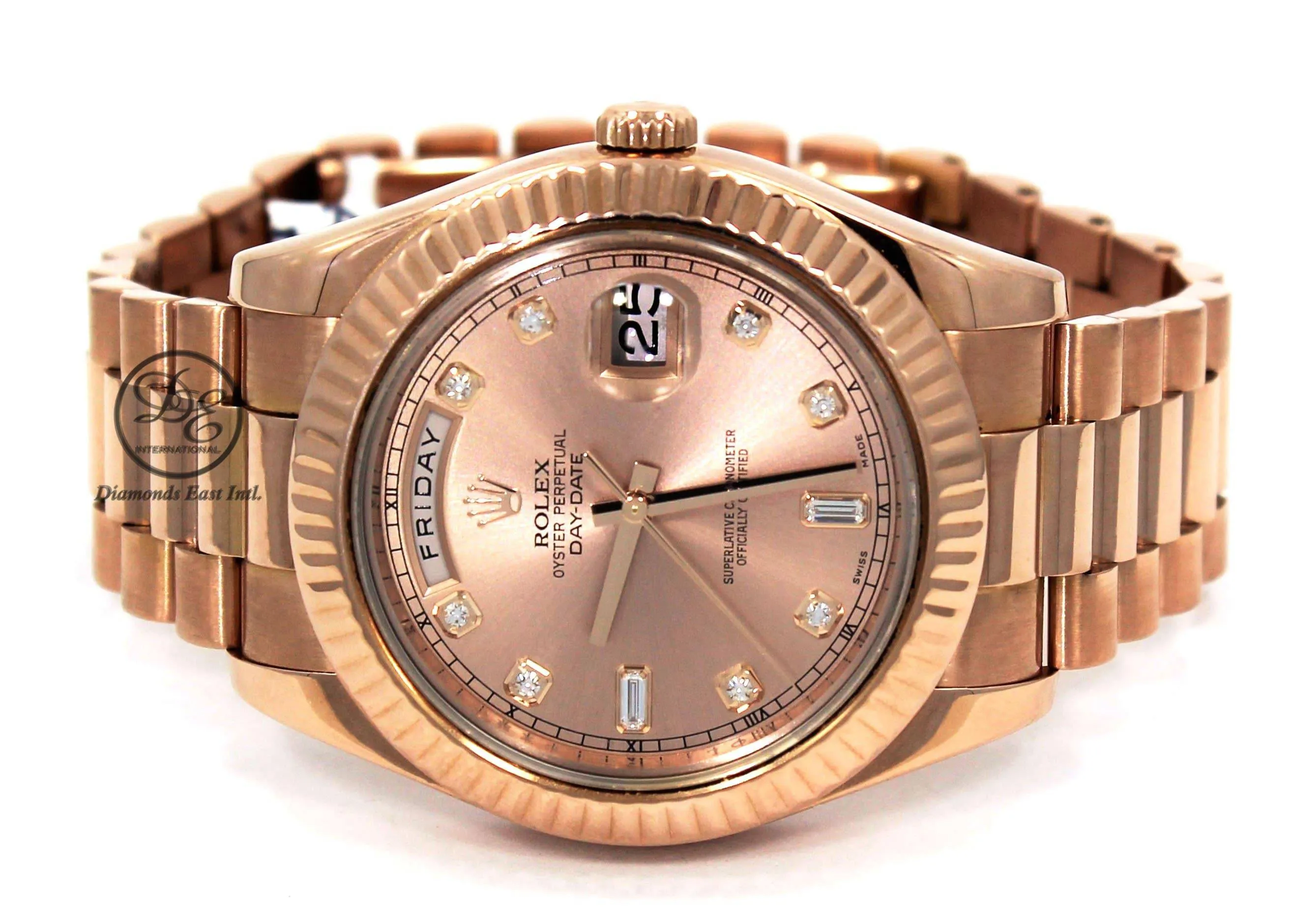 Rolex Day-Date II President 18K Rose Gold 218235 Factory Rose Diamond Dial