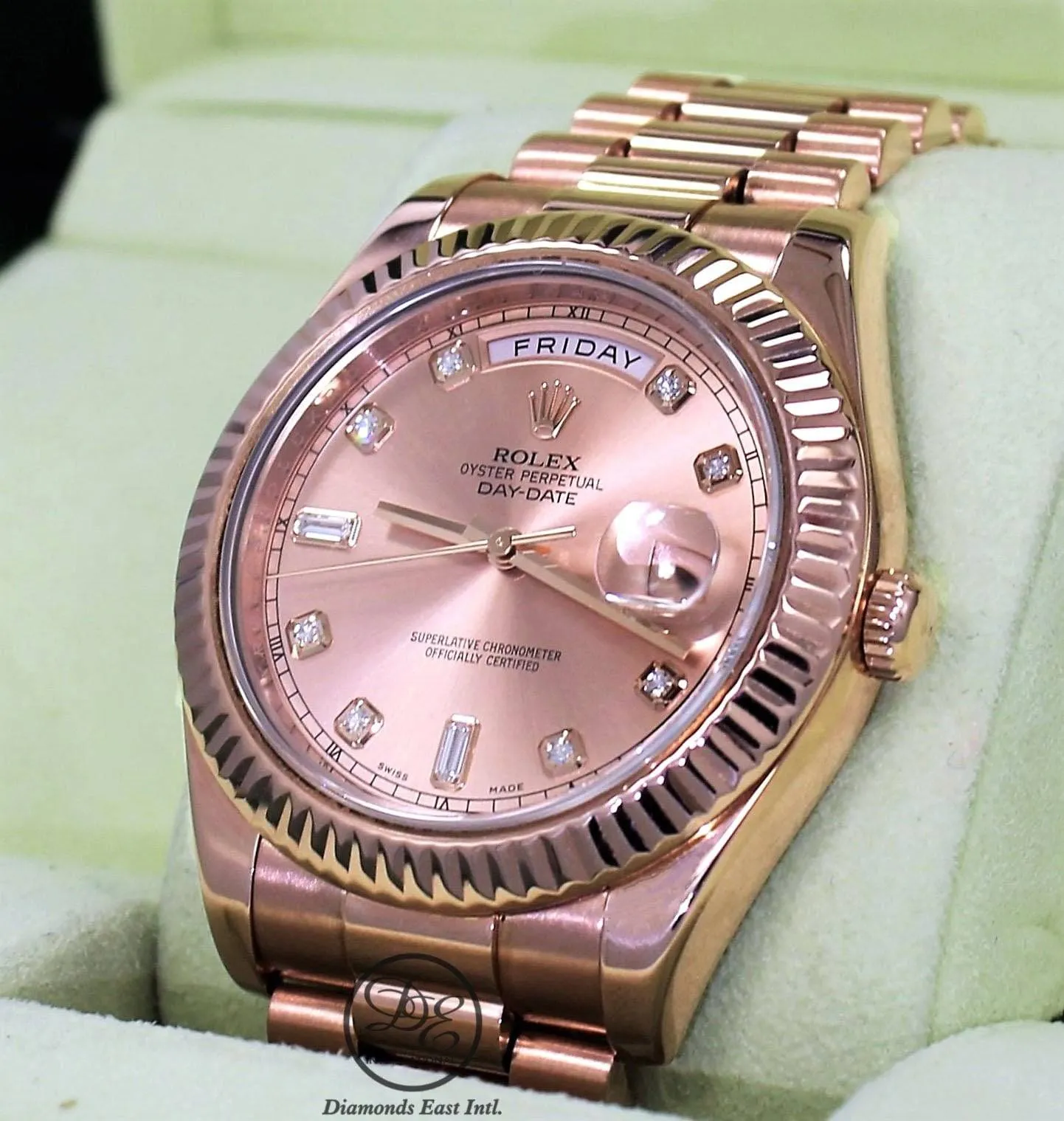 Rolex Day-Date II President 18K Rose Gold 218235 Factory Rose Diamond Dial