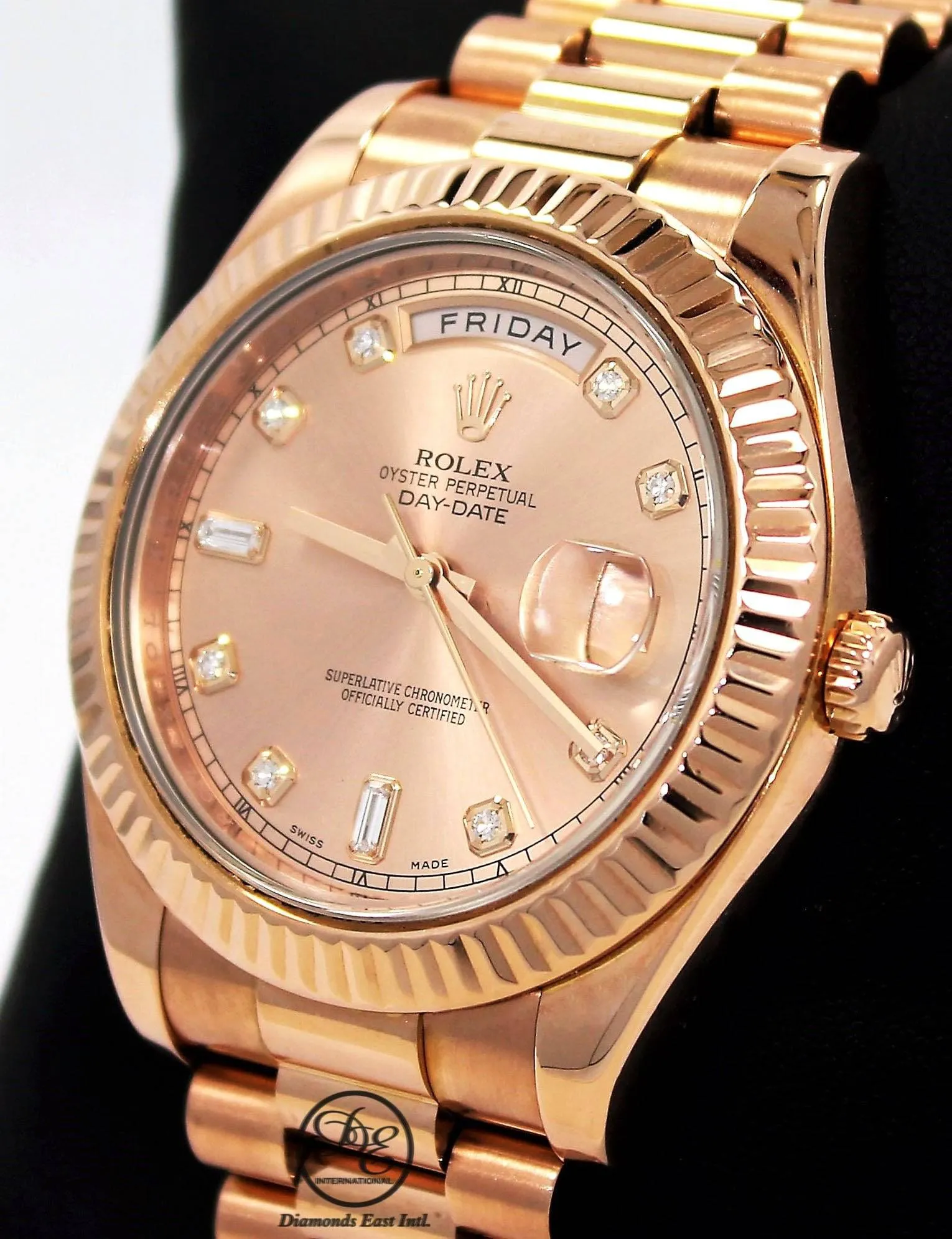 Rolex Day-Date II President 18K Rose Gold 218235 Factory Rose Diamond Dial