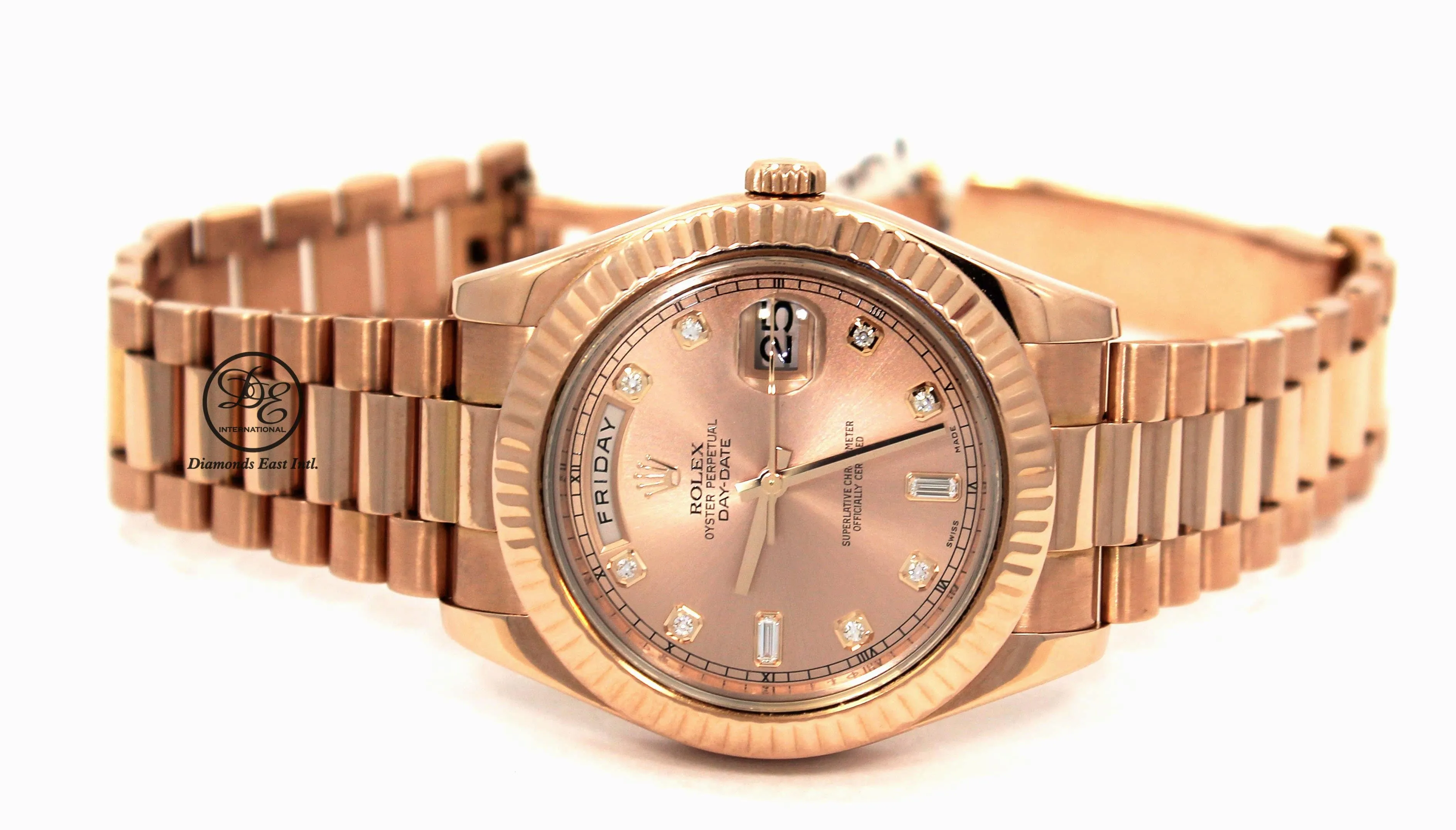 Rolex Day-Date II President 18K Rose Gold 218235 Factory Rose Diamond Dial