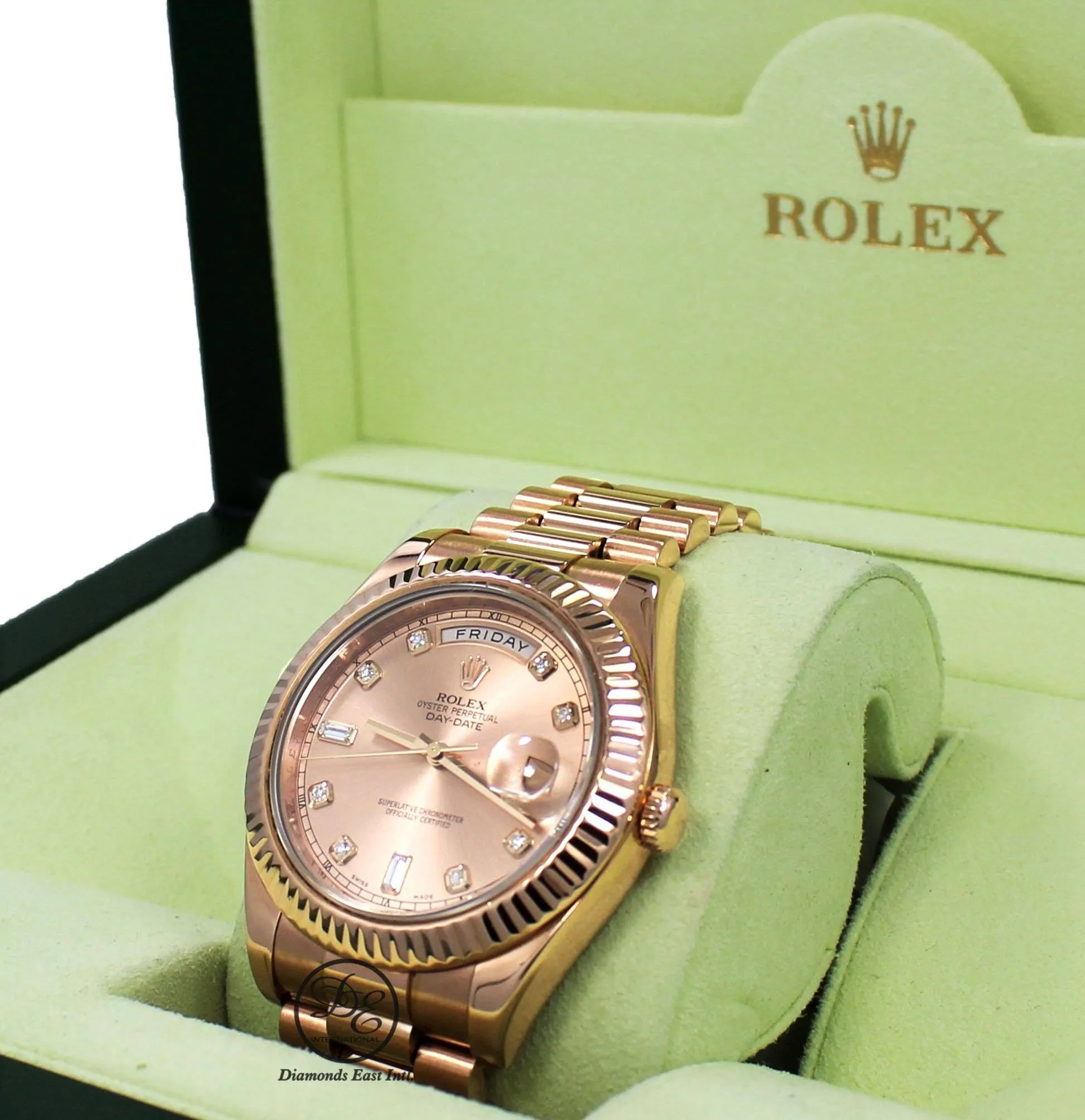 Rolex Day-Date II President 18K Rose Gold 218235 Factory Rose Diamond Dial