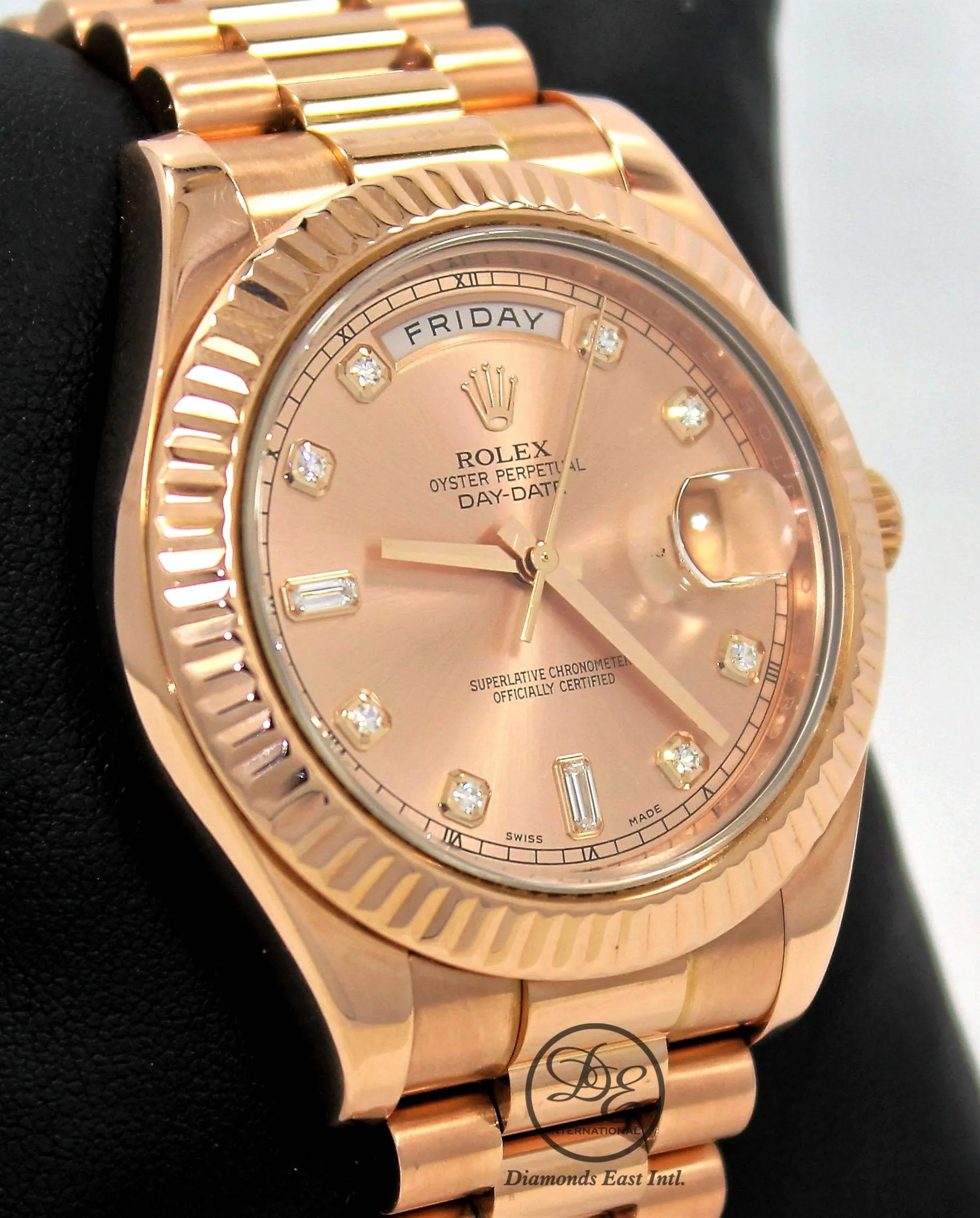 Rolex Day-Date II President 18K Rose Gold 218235 Factory Rose Diamond Dial