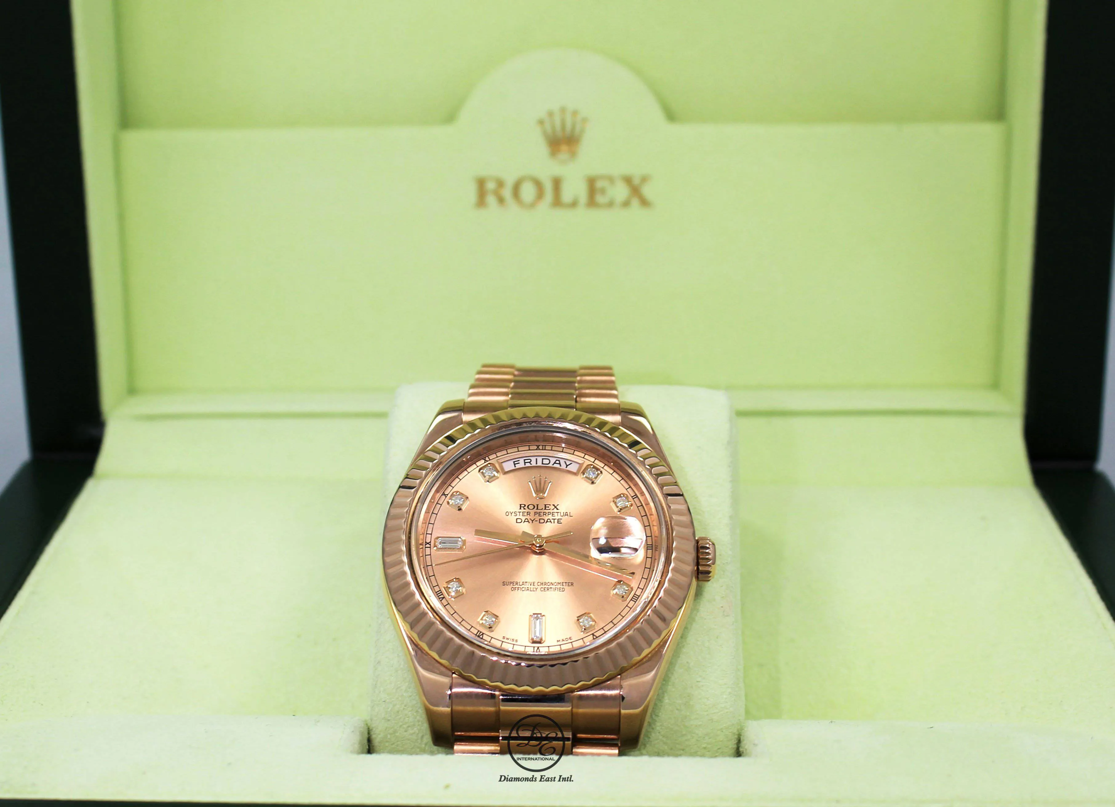 Rolex Day-Date II President 18K Rose Gold 218235 Factory Rose Diamond Dial