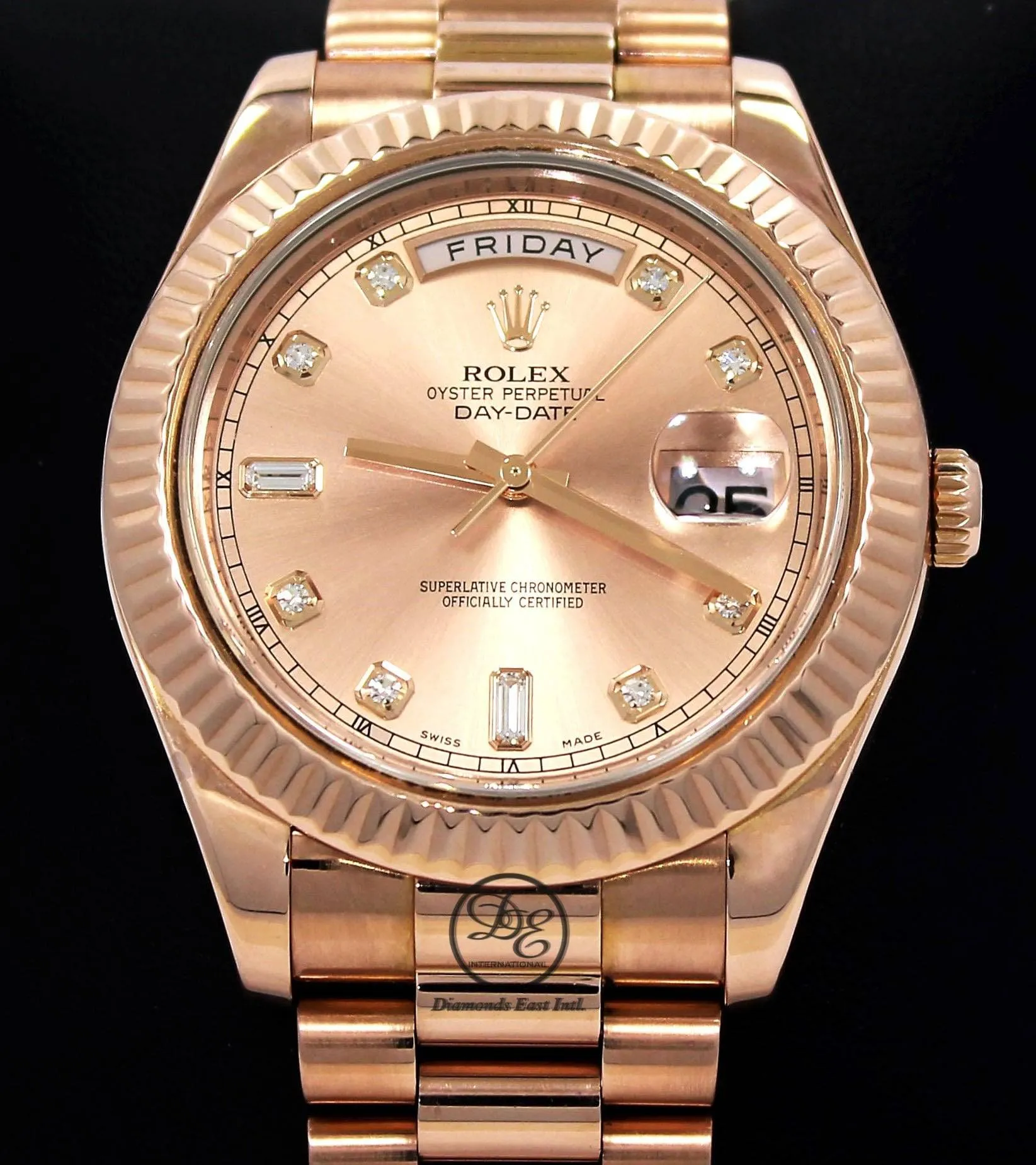 Rolex Day-Date II President 18K Rose Gold 218235 Factory Rose Diamond Dial
