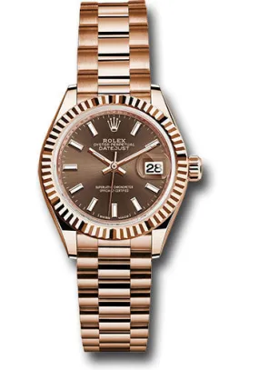 Rolex Everose Gold Lady-Datejust 28 Watch - Fluted Bezel - Chocolate Index Dial - President Bracelet - 279175 choip