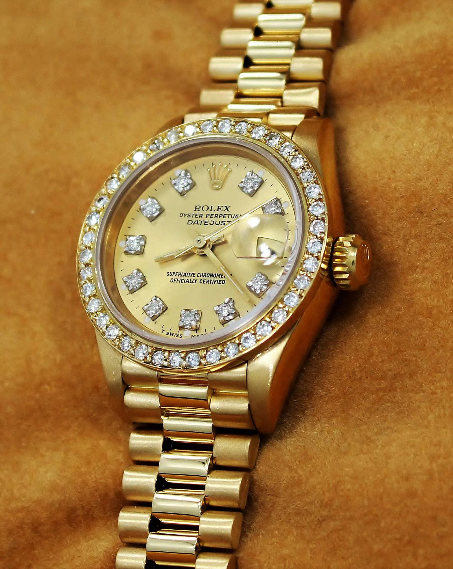 Rolex President 69178 Datejust 18K Yelow Gold 1.05CT Diamond Bezel Dial Watch
