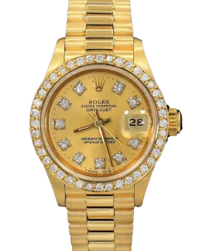 Rolex President 69178 Datejust 18K Yelow Gold 1.05CT Diamond Bezel Dial Watch
